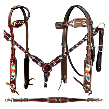 Bar H Equine American Leather Horse Saddle Tack One Ear Headstall | Breast Collar Browband Wither Strap Set BER263